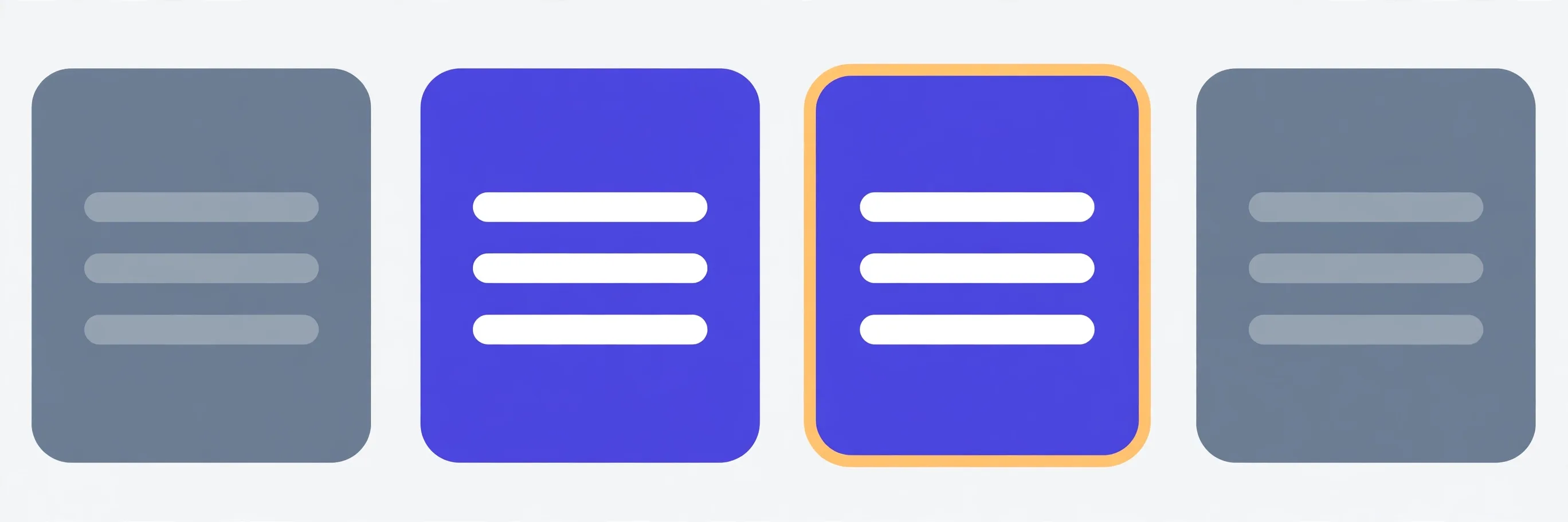 Illustration of four colour panels with short bars suggesting text lines, crisp on two panels and faint on two, one readable panel outlined in amber