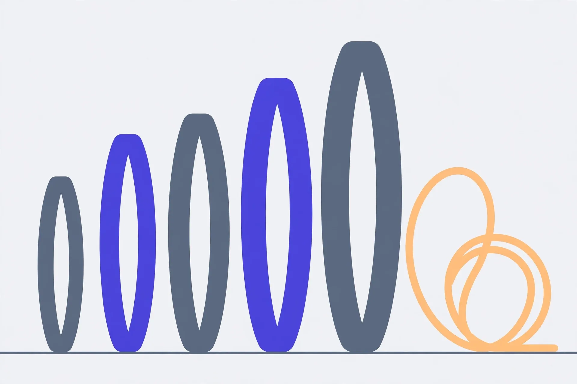 Illustration of rings in graduated sizes standing in a row, with a loop of measuring string beside them